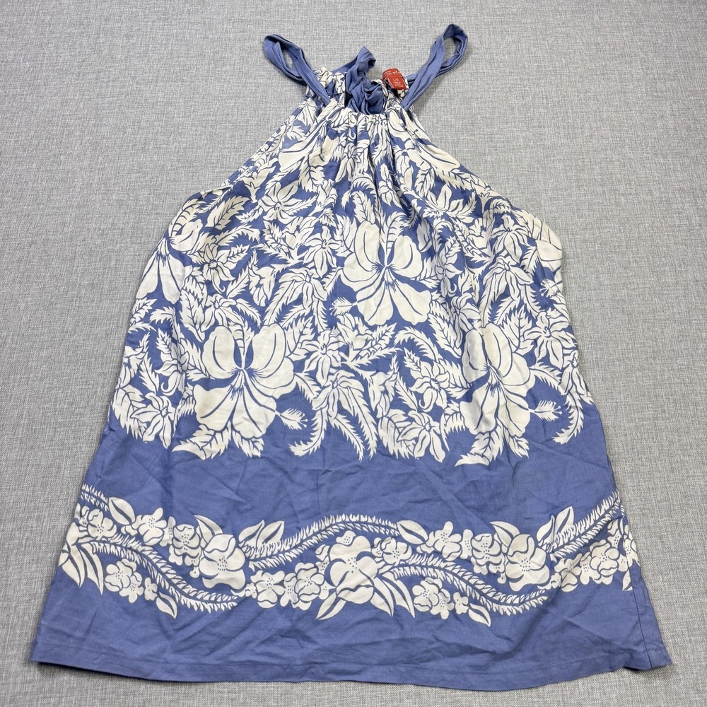 Tommy Bahama Dress Womens Large Blue Sundress Halter Strappy Tie Rayon Floral